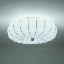 Round White Silk Scalloped Cage Ceiling Light