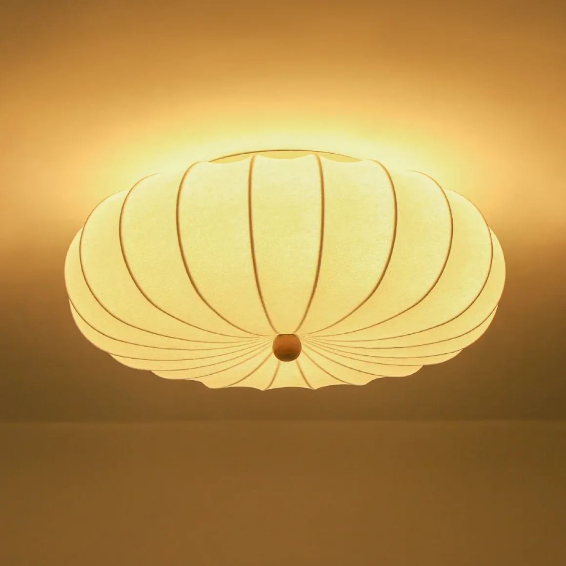 Round White Silk Scalloped Cage Ceiling Light