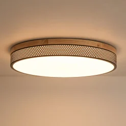 Rustic Black Mesh Wooden Dimmable LED Round Ceiling Light