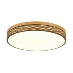 Rustic Black Mesh Wooden Dimmable LED Round Ceiling Light