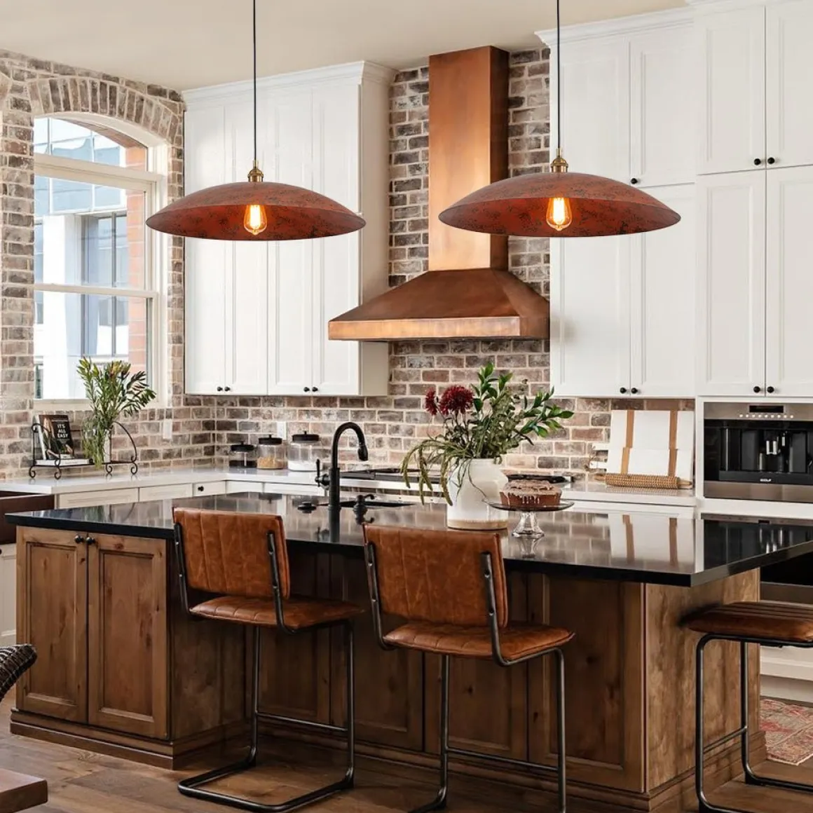 Rustic Brown 1-Light Oversized Flat Dome Pendant Light