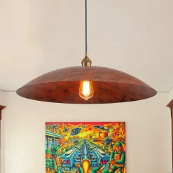 Rustic Brown 1-Light Oversized Flat Dome Pendant Light