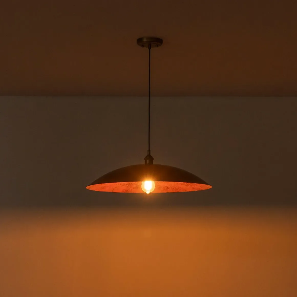 Rustic Brown 1-Light Oversized Flat Dome Pendant Light