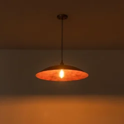 Rustic Brown 1-Light Oversized Flat Dome Pendant Light