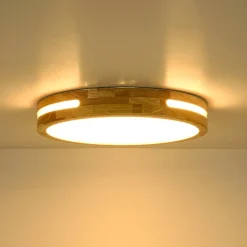 Rustic Dimmable LED Wood Round Flush Mount Light