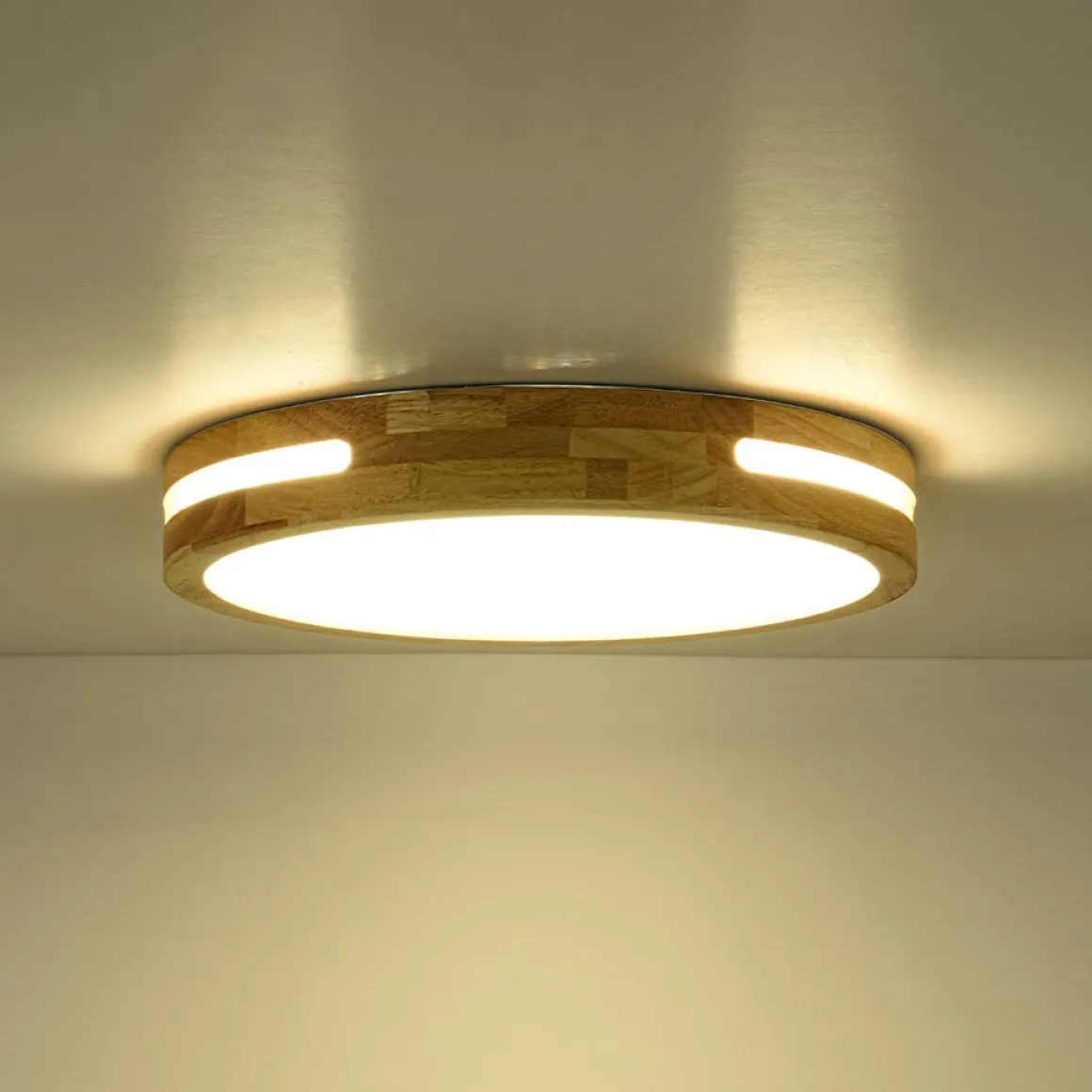 Rustic Dimmable LED Wood Round Flush Mount Light