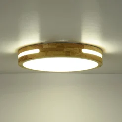Rustic Dimmable LED Wood Round Flush Mount Light