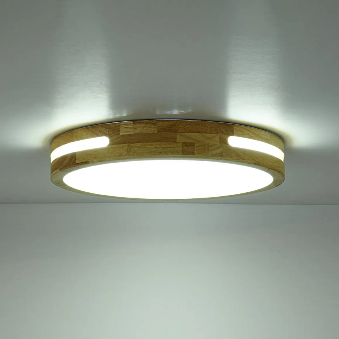 Rustic Dimmable LED Wood Round Flush Mount Light