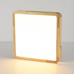 Rustic Dimmable LED Wood Square Flush Mount Light