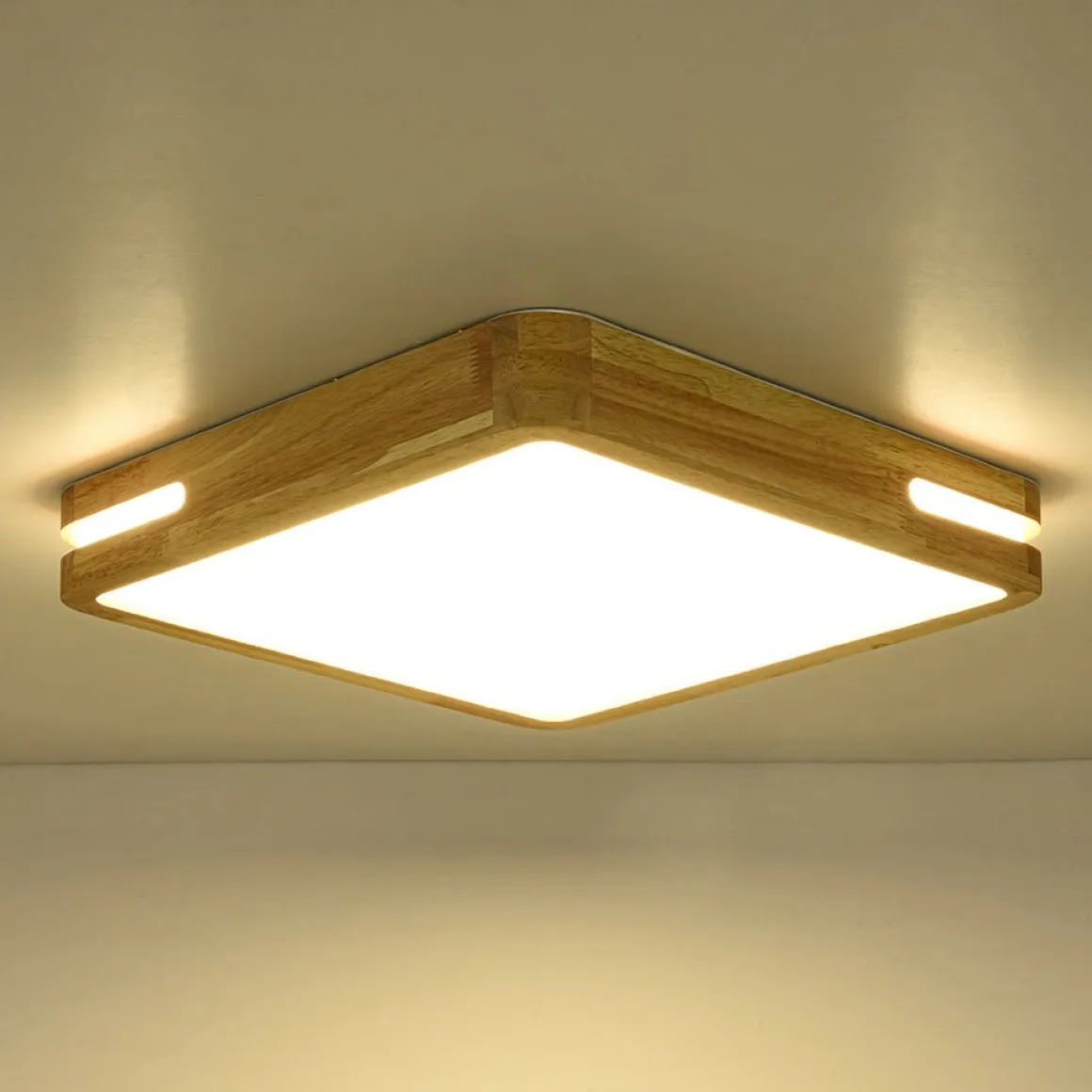 Rustic Dimmable LED Wood Square Flush Mount Light