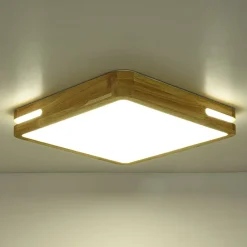 Rustic Dimmable LED Wood Square Flush Mount Light