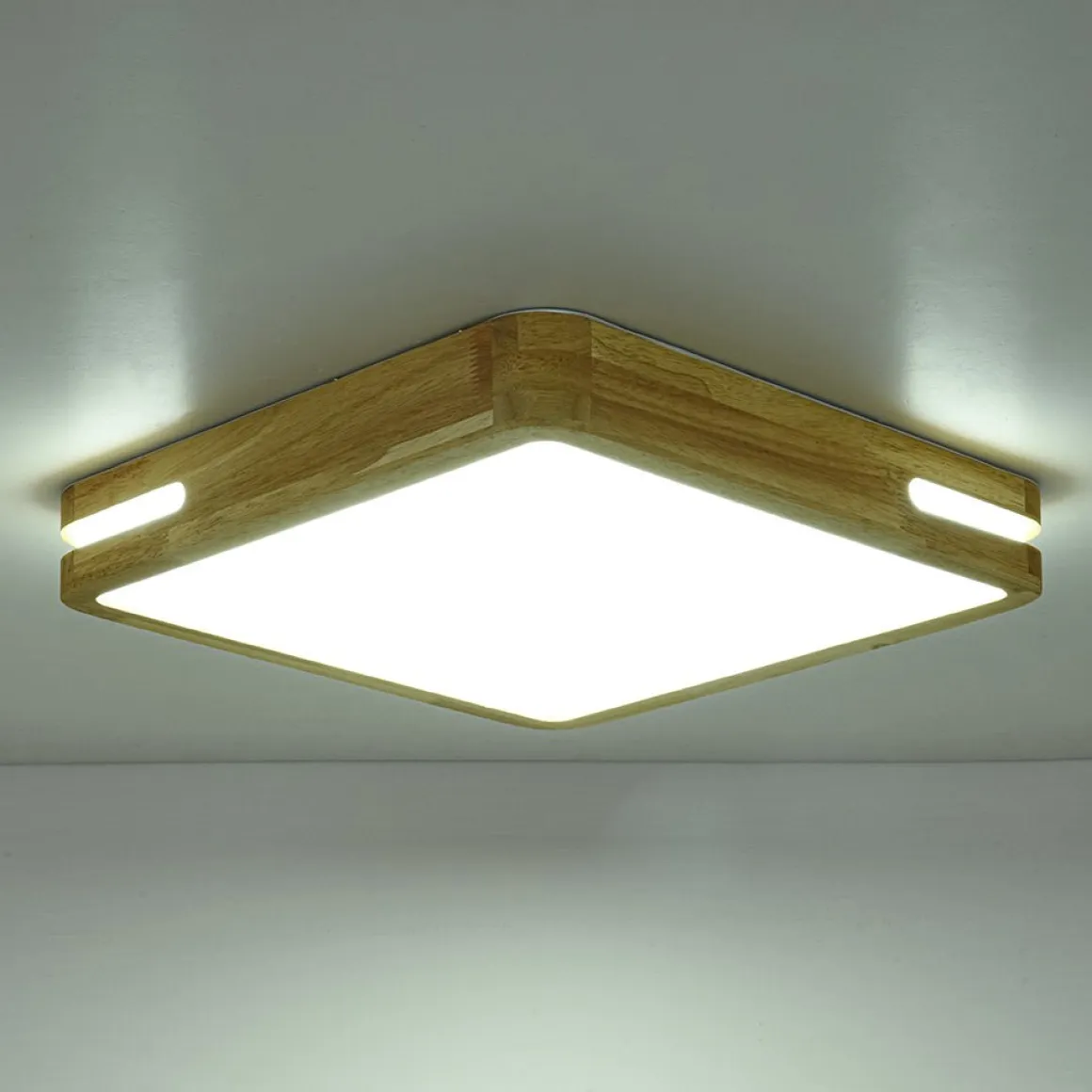 Rustic Dimmable LED Wood Square Flush Mount Light