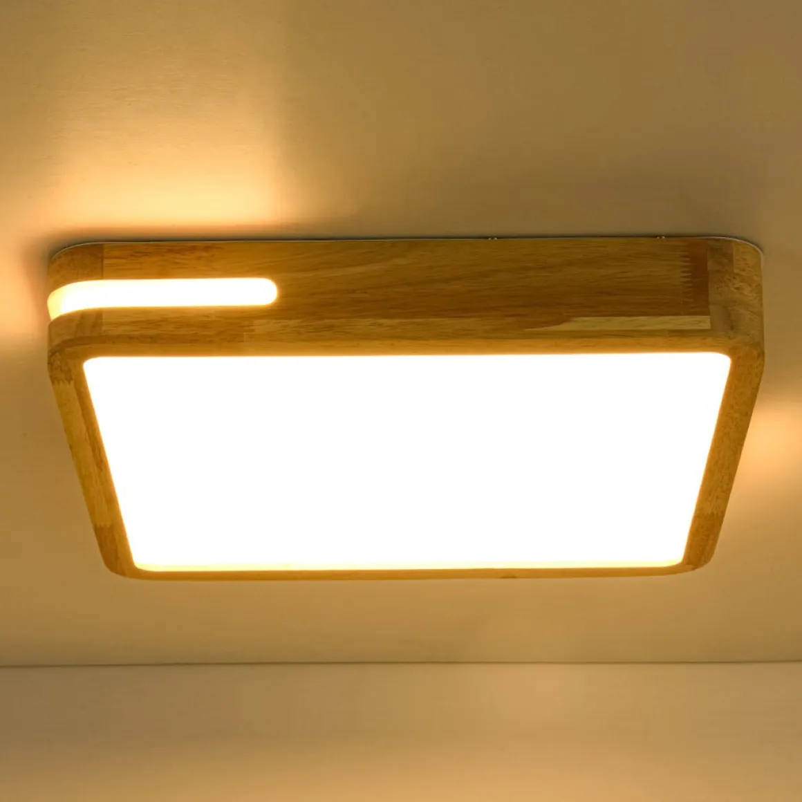 Rustic Dimmable LED Wood Square Flush Mount Light