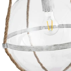 Rustic Hemp Rope Distressed White Glass Globe Pendant Light