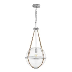 Rustic Hemp Rope Distressed White Glass Globe Pendant Light