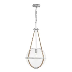Rustic Hemp Rope Distressed White Glass Globe Pendant Light