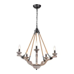 Rustic Hemp Rope Wooden Round Candle Chandelier