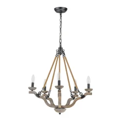 Rustic Hemp Rope Wooden Round Candle Chandelier