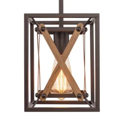 Rustic Industrial 1-Light Square Cross Cage Pendant Light