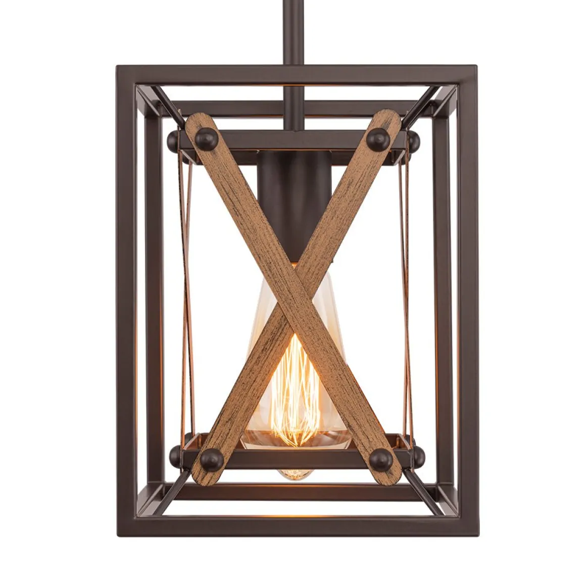 Rustic Industrial 1-Light Square Cross Cage Pendant Light