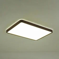 Rustic Rectangle Walnut Wooden Dimmable LED Flush Mount