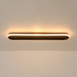 Rustic Walnut Wood Dimmable LED Oval Ring Flush Mount Light