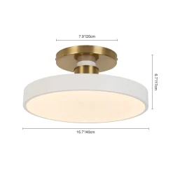 Scandinavian Brass White Round Dimmable LED Semi Flush Light