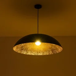 Scandinavian Retro Oversized Black Gold Flat Dome Metal Pendant