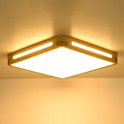 Scandinavian Wooden Dimmable LED Square Flush Mount