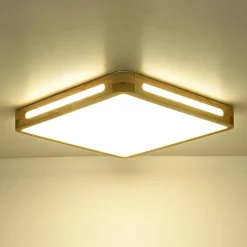Scandinavian Wooden Dimmable LED Square Flush Mount