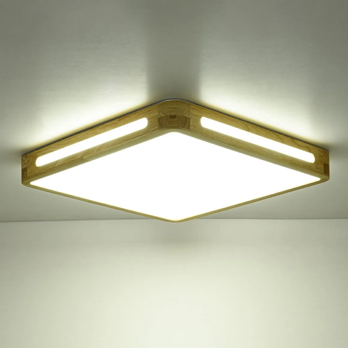 Scandinavian Wooden Dimmable LED Square Flush Mount
