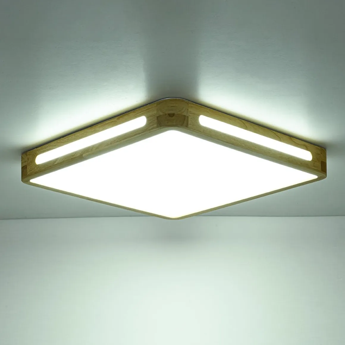Scandinavian Wooden Dimmable LED Square Flush Mount