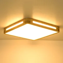 Scandinavian Wooden Dimmable LED Square Flush Mount