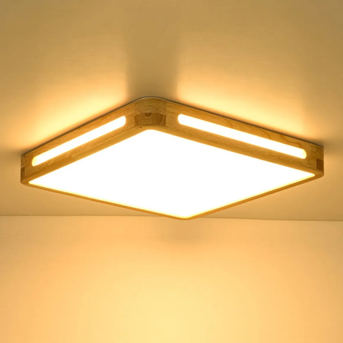 Scandinavian Wooden Dimmable LED Square Flush Mount