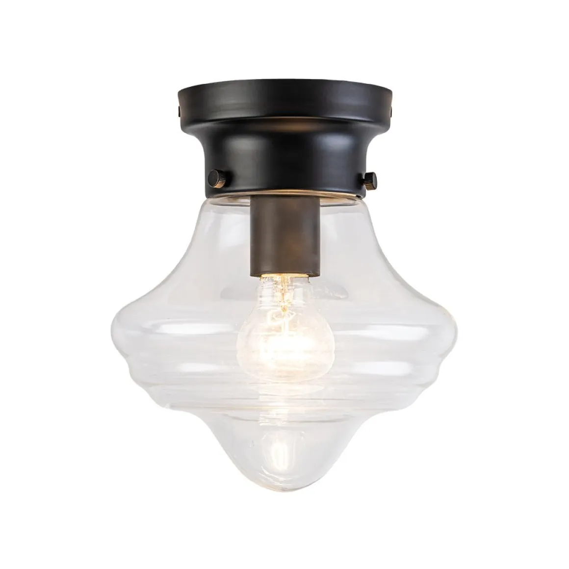 Schoolhouse 1-light Round Clear Glass Shade Semi Flush Mount