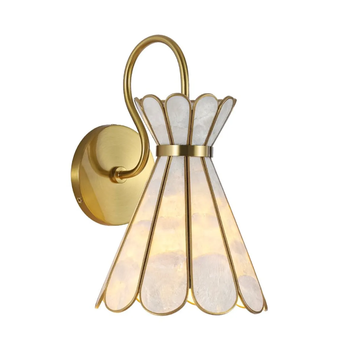 Sculptural Bloom 1-Light Brass Capiz Shell Glass Wall Sconce