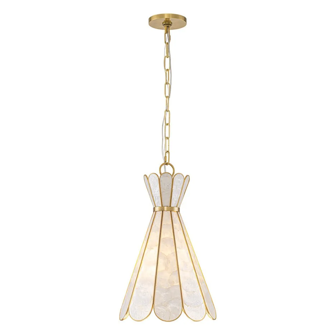 Sculptural Bloom 1-Light Brass Capiz Shell Glass Pendant