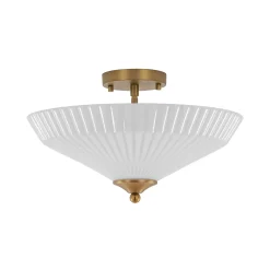 Sculptural Shine Opal Glass Pleated Cone Semi Flush Mount