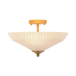 Sculptural Shine Opal Glass Pleated Cone Semi Flush Mount