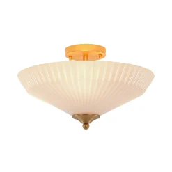 Sculptural Shine Opal Glass Pleated Cone Semi Flush Mount