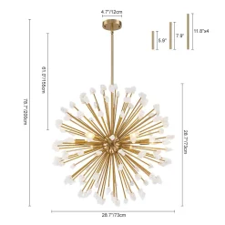 Sculptural Sunburst Bloom Frosted Quartz Dandelion Chandelier