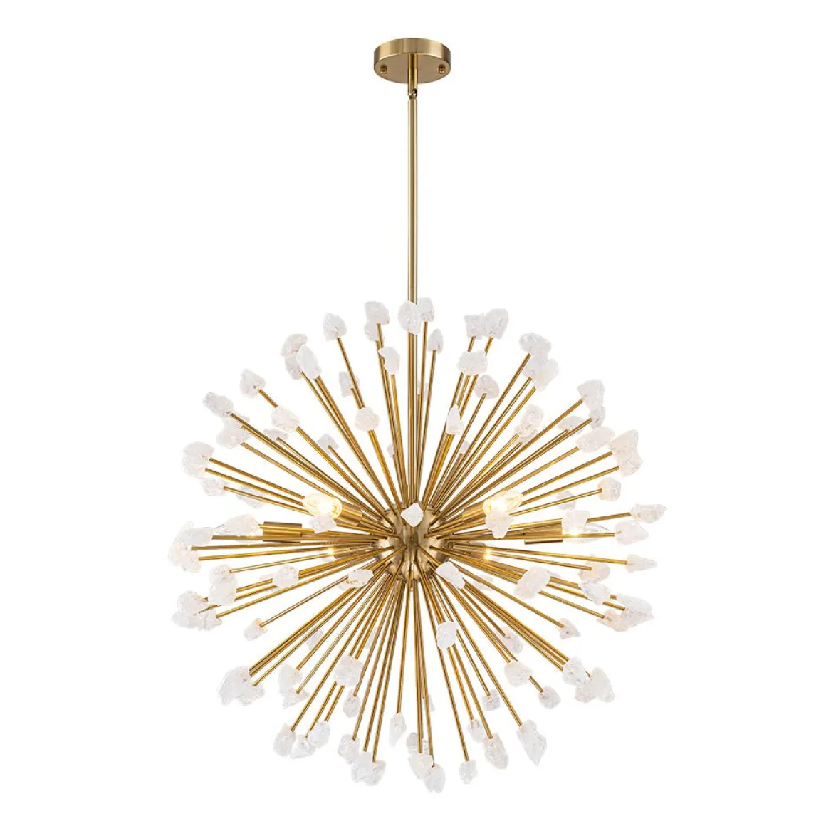 Sculptural Sunburst Bloom Frosted Quartz Dandelion Chandelier