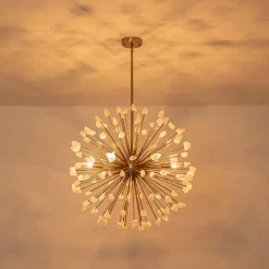 Sculptural Sunburst Bloom Frosted Quartz Dandelion Chandelier