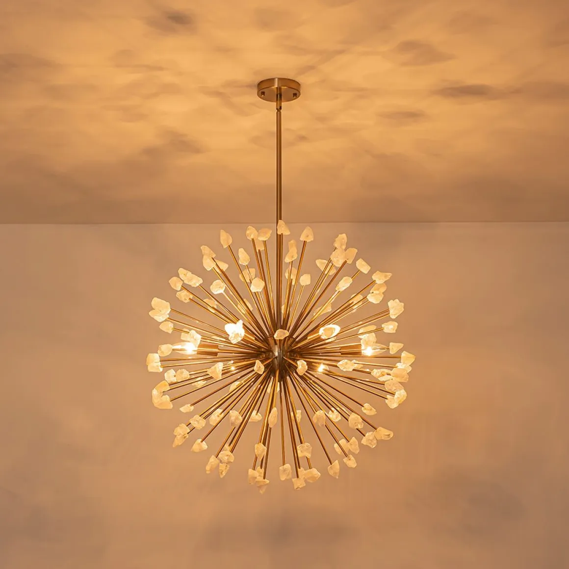 Sculptural Sunburst Bloom Frosted Quartz Dandelion Chandelier
