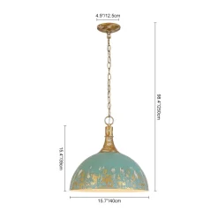 Shabby Chic Distressed Gilded Patina Teal Dome Pendant Light