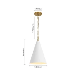 Shaker 1-Light Brass White Iron Conical Kitchen Pendant