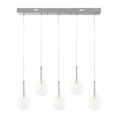 Silver 5-Light Clear Glass Teardrop Linear Island Pendant