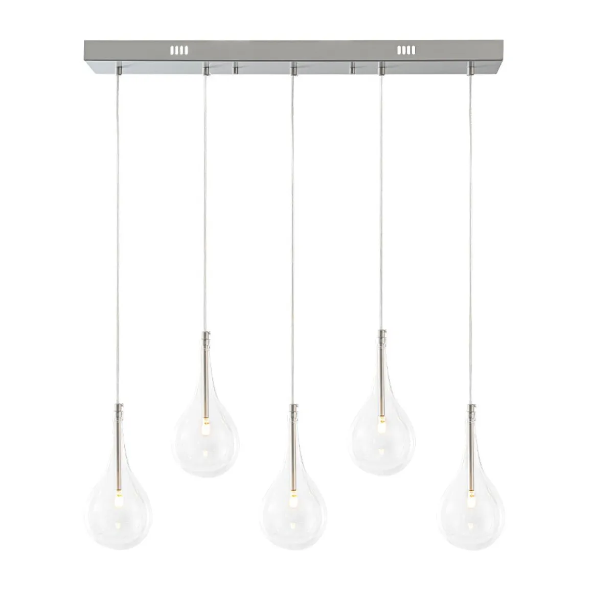 Silver 5-Light Clear Glass Teardrop Linear Island Pendant