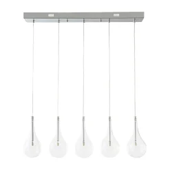 Silver 5-Light Clear Glass Teardrop Linear Island Pendant