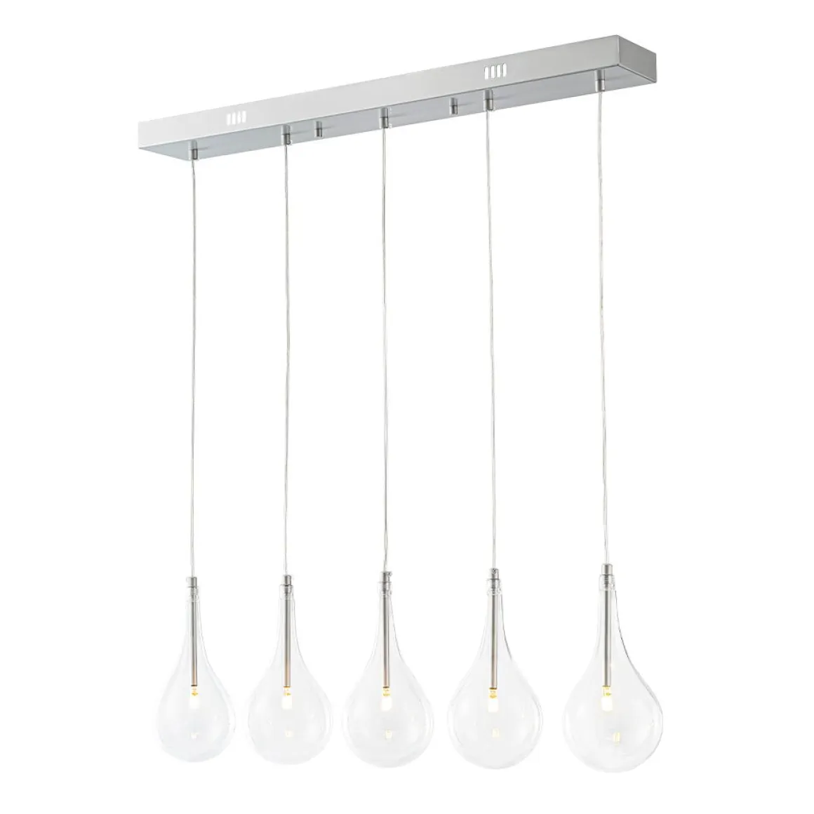 Silver 5-Light Clear Glass Teardrop Linear Island Pendant